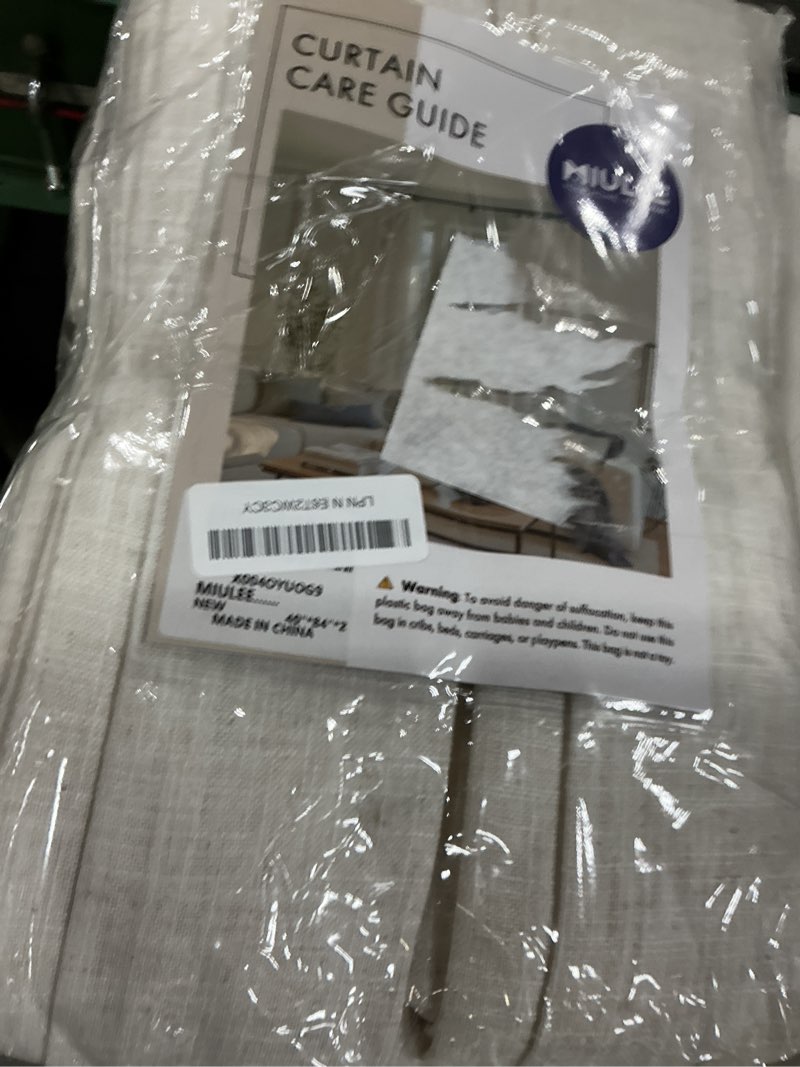 Condition photo showing Good Condition for miulee pinch pleated thick linen curtains 84 inches long 2 panels for living room bedroom, linen texture memory trained drapes pinch pleat light filtering neutral ivory cream farmhouse window curtains 40"w x 84"l (pack of 2) beige white