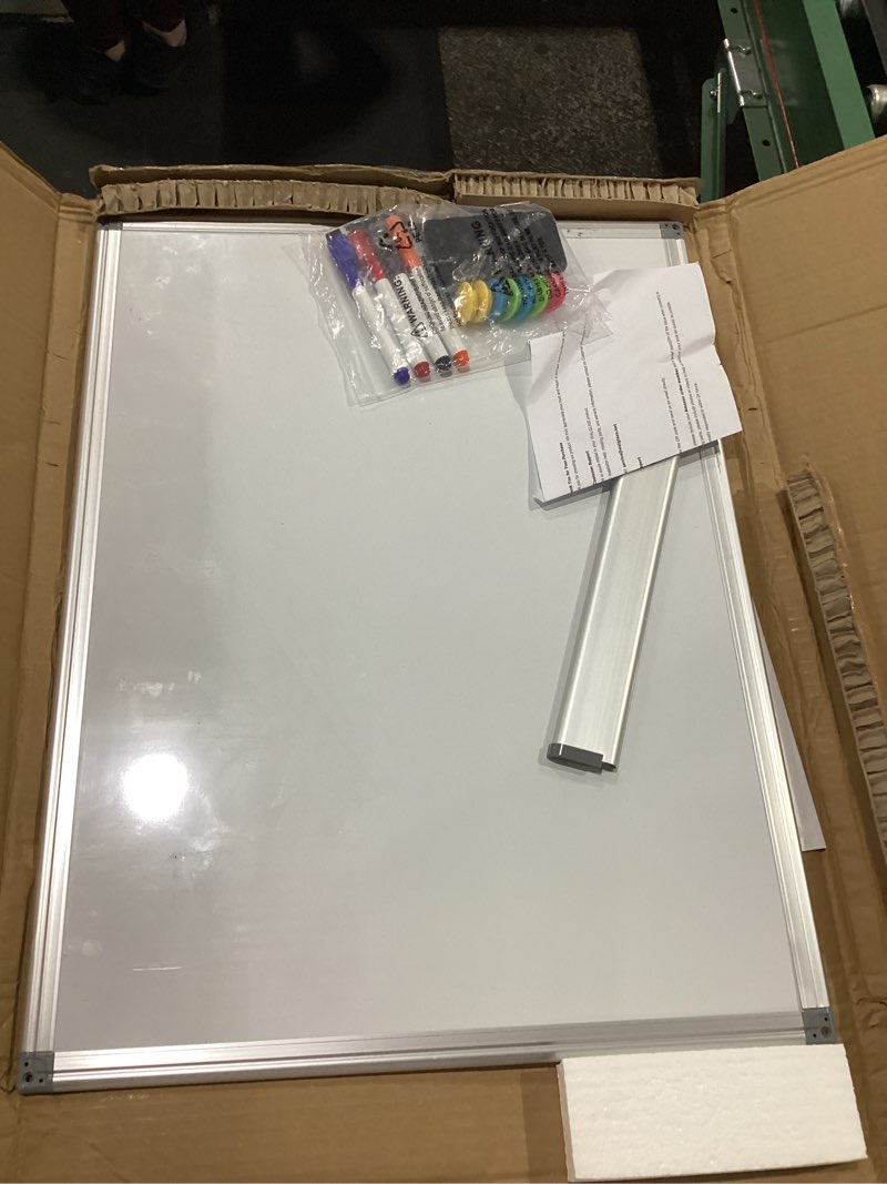 Condition photo showing Good Condition for walglass double-sided white board, 24" x 18" dry erase board magnetic whiteboard for wall, hanging mounted whiteboard silver aluminium frame for home, school, office, kitchen white 1-pack 24"w x 18"h