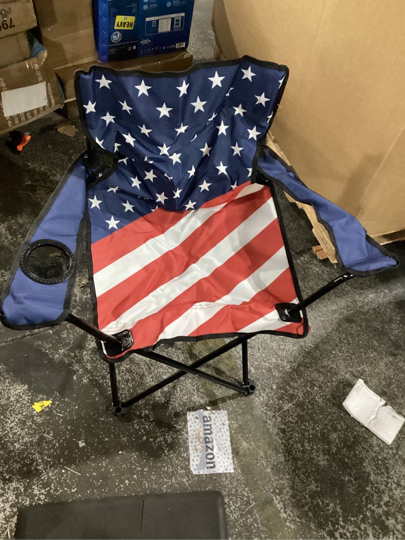 Condition photo showing Good Condition for fairysandy 2 pack 4th of july folding camping chairs with umbrella 250th anniversary independence day american flag portable outdoor lawn chair usa with cup holder for adults teens