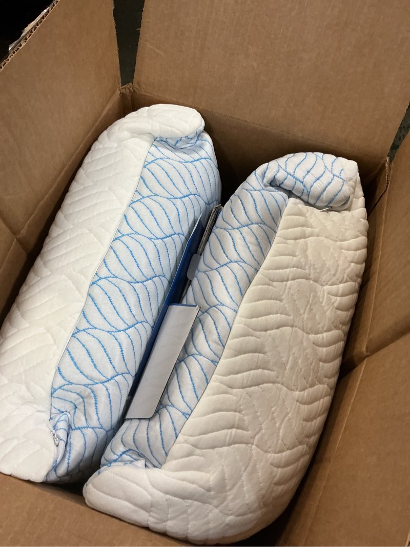 Condition photo showing As Is for Cooling Pillows Queen Size Set of 2, Memory Foam Pillows with Zipper, Adjustable Firmness for Sleeping Cool Cold Pillow to Hot, Side, Back and Stomach Sleepers, 2 Pack, 20x30 Cooling Blue Cover Queen (Pack of 2)
