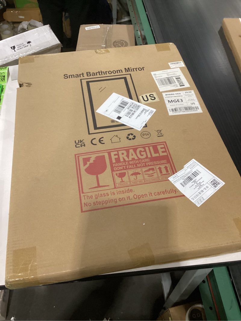 Condition photo showing New/Like New for LED Bathroom Mirror, 19x27 in Vanity Mirrors with Backlit Lights for Shaving, Fogless Makeup Mirror Wall Mounted with Demister, Dimmable 3 Color Lighting, IP54, Vertically Only Anti-fog + Dimmable + 3 Colors 19.3"L x 27.2"W