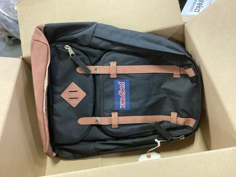 Condition photo showing As Is for jansport cortlandt laptop backpack, black, 15” laptop sleeve-synthetic leather shoulder computer bag with large compartment, padded straps- rucksack for men, women one size black