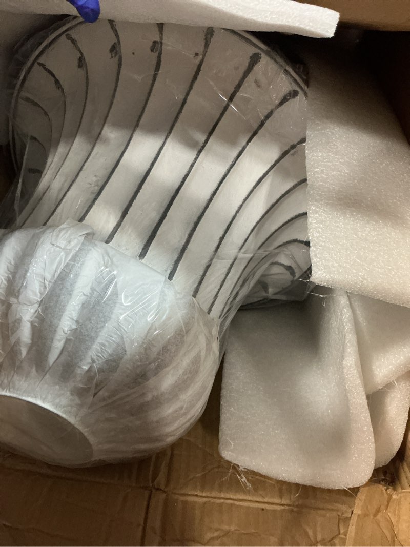 Condition photo showing Good Condition for urn planters 22", set of 2, tall stone-resin pedestal planters for outdoor plants, large front porch decor, patio garden pots, outdoor urns for entryway, porch & deck, white plant pot weathered white