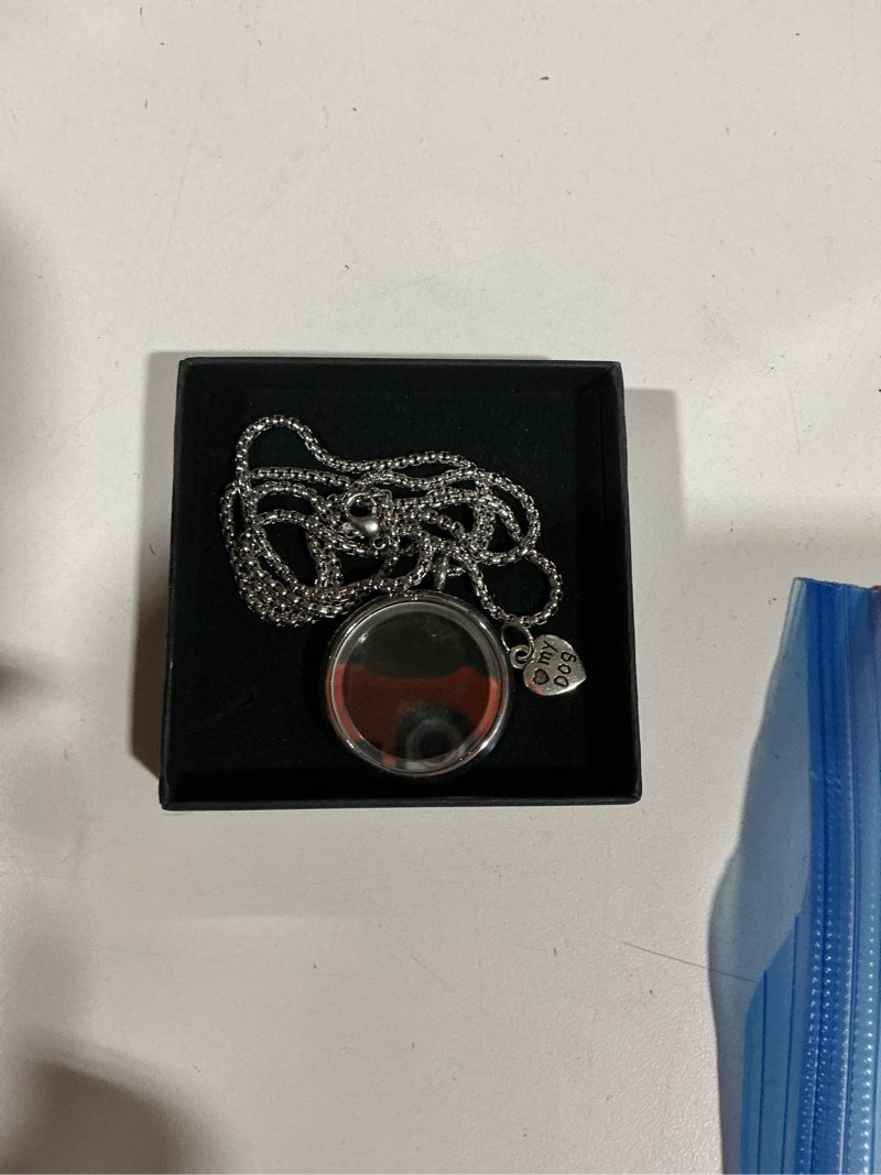 Condition photo showing Good Condition for dog fur hair keepsake necklace, ashes memory urn with charm, glass circle memorial pendant necklace, pet cremation memorial jewelry for women men, vial necklace for ashes glass circle - dog