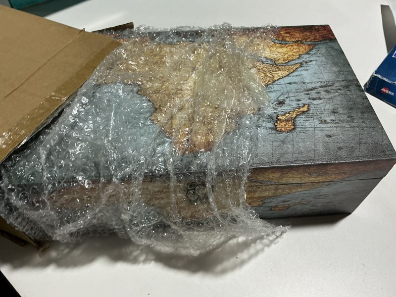 Condition photo showing Good Condition for Jolitac Wood Storage Box Set of 3, Vintage Decorative Nesting Boxes Wooden Treasure Storage Crates With Latch, Home Decor Rustic Antique Boxes With Lid for Photos, Jewelry, Cash (Rectangle- Map)