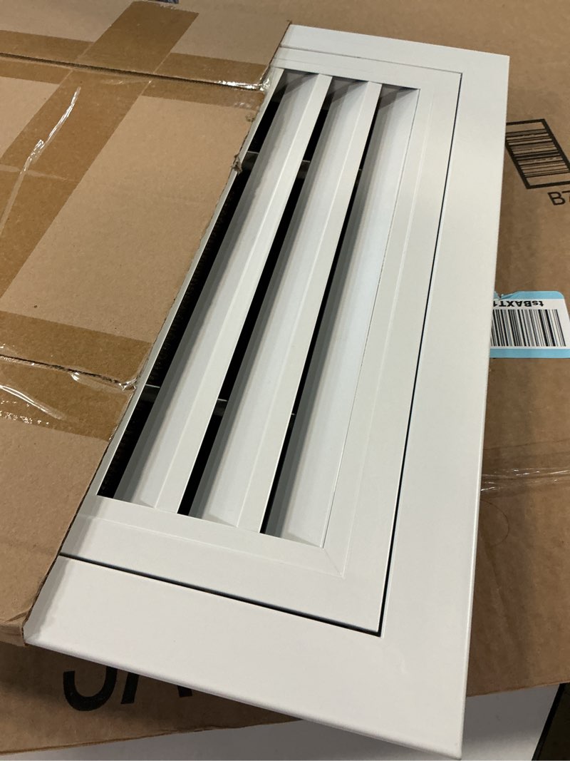 Condition photo showing As Is for PATIKIL 16" x 16" Aluminum Return Grille, Return Air Vent Cover Linear Bar Removable Grille with Mesh Filter for Sidewall Wall Ceiling Floor HVAC System, White 16 x 16 Inch