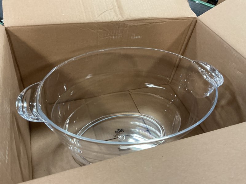 Condition photo showing Good Condition for Oggi Acrylic Oval Party Tub - Clear Beverage Cooler w/Handles, Wine Cooler, Beer Chiller, Ideal Party Tubs for Drinks, Use Ice Tub for Indoor or Outdoor Bars, 18.5" x 11" Oval Party Tub 18.5-Inch by 11-Inch