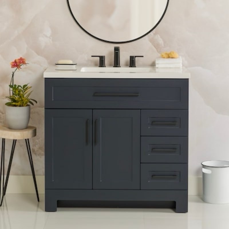 style selections cauley 36-in navy blue single sink bathroom vanity with white cultured marble top