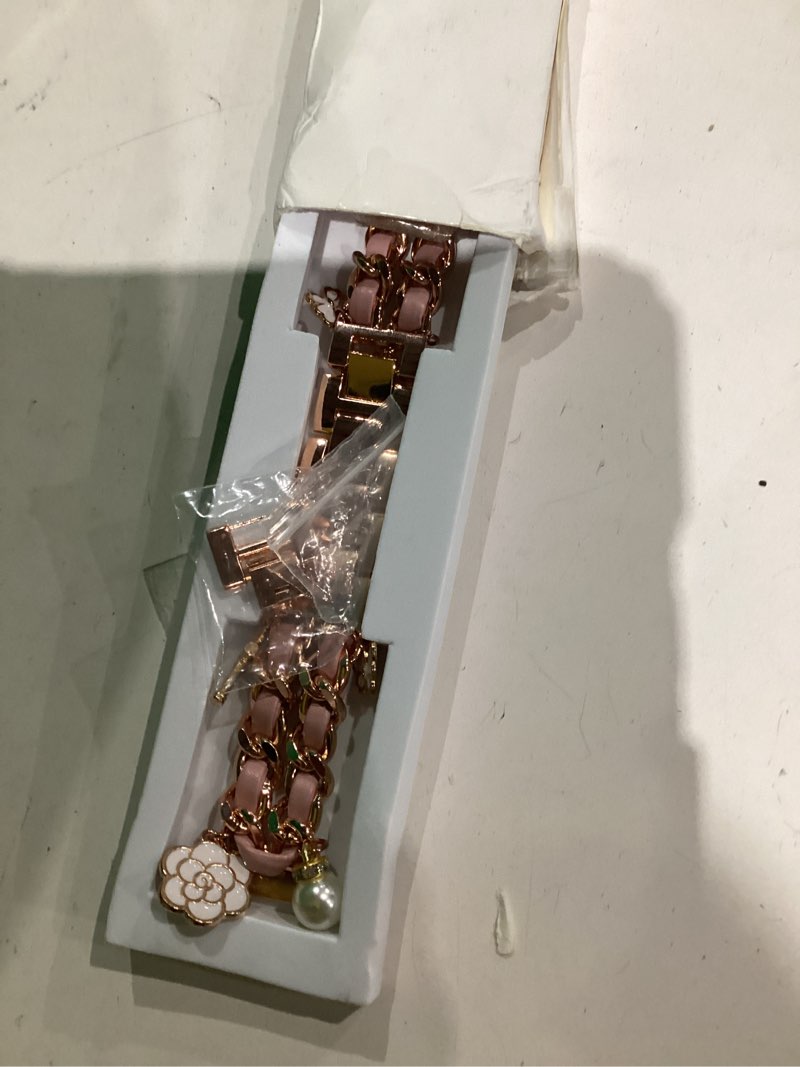 Condition photo showing As Is for Stylish Metal Band Compatible with Samsung Galaxy Watch 7 Band/FE 6 5 4 40mm 44mm,Galaxy Active 2, 20mm Watch Strap Pretty Chain with Cute Decorative Charms Accessories for Samsung Watch Bands Women RoseGoldPink Band/Cross