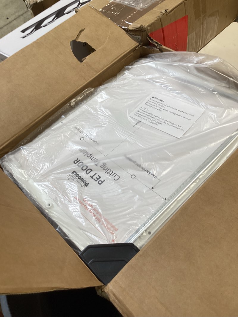 Condition photo showing Good Condition for powools pet dog door for wall - robust steel pet door with magnetic triple flaps, 12.6" x 10" flap opening, adjustable tunnel for 3.4"-6" thick pvc, wood, drywall, for pets up to 45lb, white medium - 15.7" x 12.5"