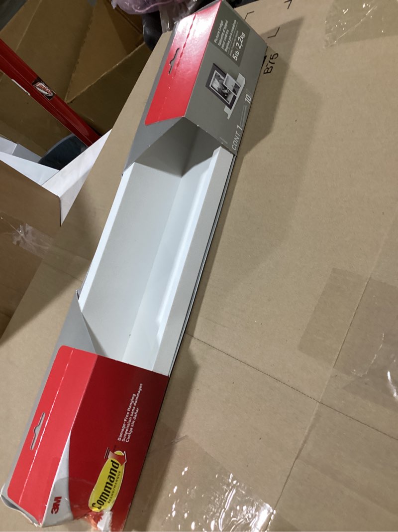 Condition photo showing Good Condition for Command Picture Ledge, 21" Damage Free Hanging Floating Shelf with Adhesive Strips, Quartz, No Tools Picture Hanger for Displaying Decorations and Photographs, 1 Ledge and 10 Command Strips