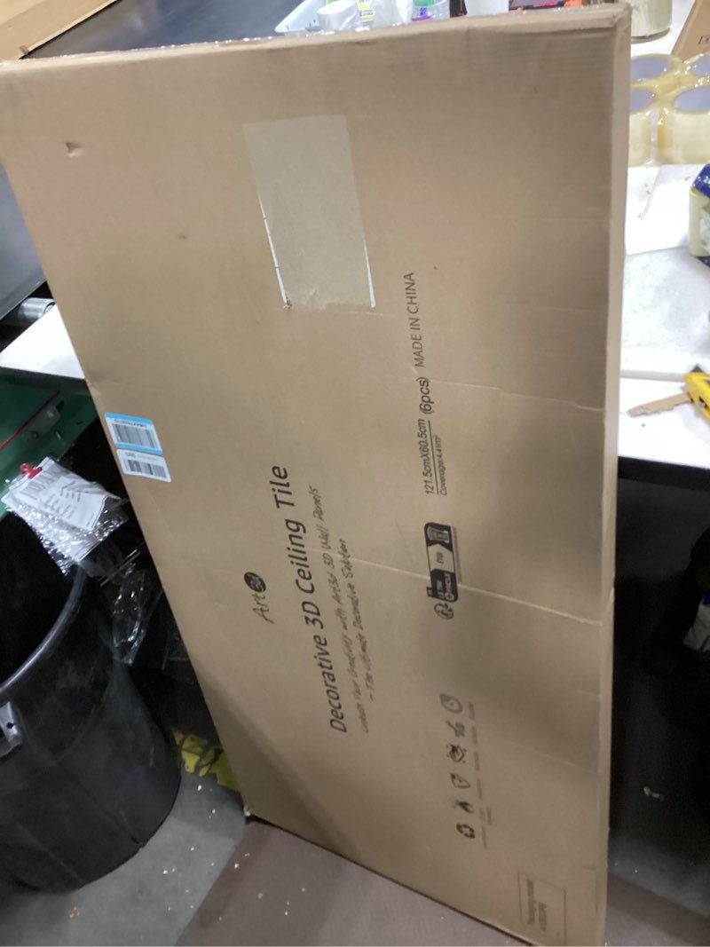 Condition photo showing New/Like New for Art3d 6-Pack Slat Design 3D Wall Panels for Interior Wall Decor, 2x4 FT PVC Decorative Drop Ceiling Tiles - Walnut 24 x 48in. Oblong - Walnut 6