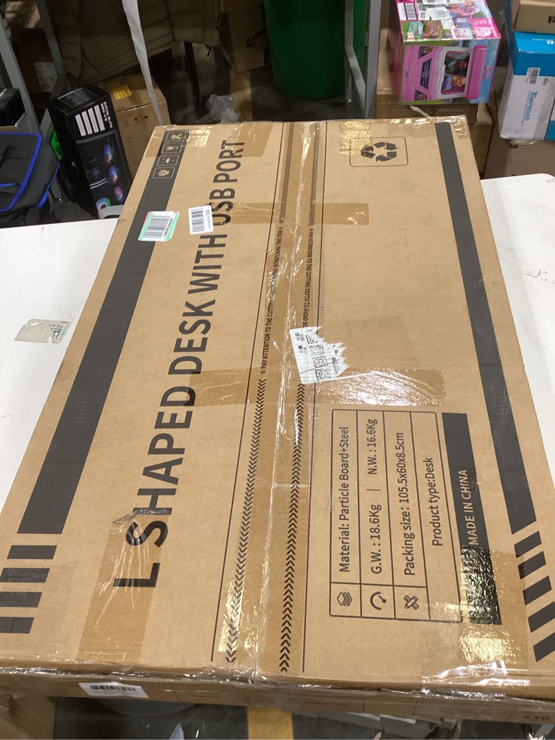 Condition photo showing New/Like New for ODK 48 Inch Gaming Desk with USB Charging Ports and LED Lights, Reversible L Shaped Computer Desk with Storage Shelves & Monitor Stand, Corner Gamer Desk Table with Power Outlets, Black Carbon Fiber Surface, Black 48 Inch