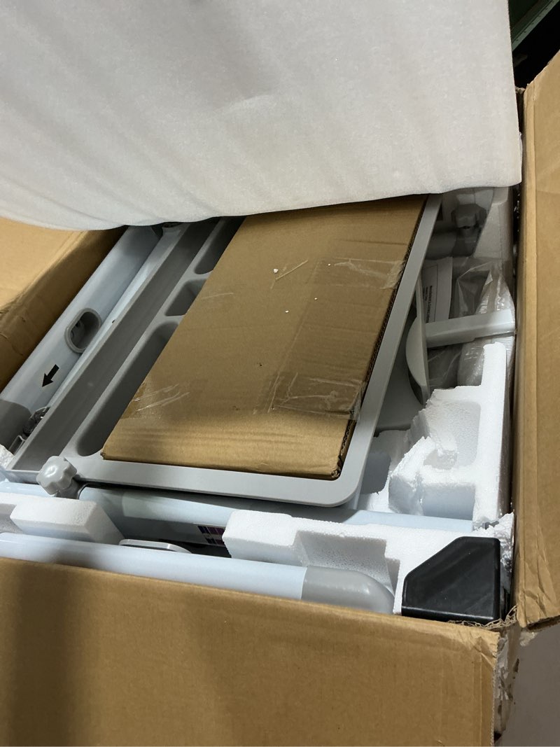 Condition photo showing Good Condition for Diroan Kids Functional Desk and Chair Set, Ergonomic Height Adjustable Children School Study Desk with Tilt Desktop, Book Stand, LED Light, Metal Hook and Storage Drawer for Boys Girls(Grey) Large Grey