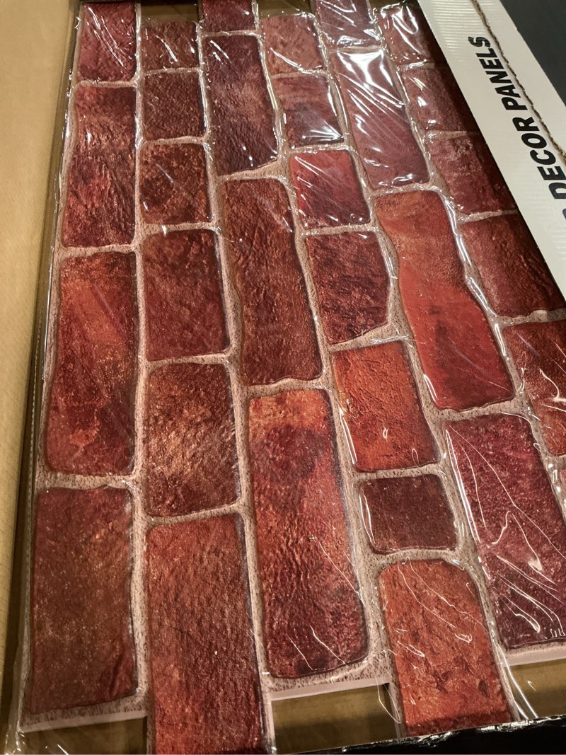 Condition photo showing Good Condition for 3D Faux Brick Wall Panels 37.8’’ x 18.9’’ - 10 Sheets, Covers 4.6 sqm / 49.6 sq ft - Decorative Artificial PVC Wall Panels for Cladding - Kitchen, Living Room, Bedroom, Office - Deep Red Brick