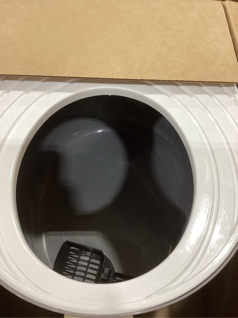 Condition photo showing As Is for iris usa cat litter box large top entry with lid enclosed covered hooded design litter catching scatter shield pan dog proof pet proof scoop included odor control for cats kittens dark gray/white top entry white/gray