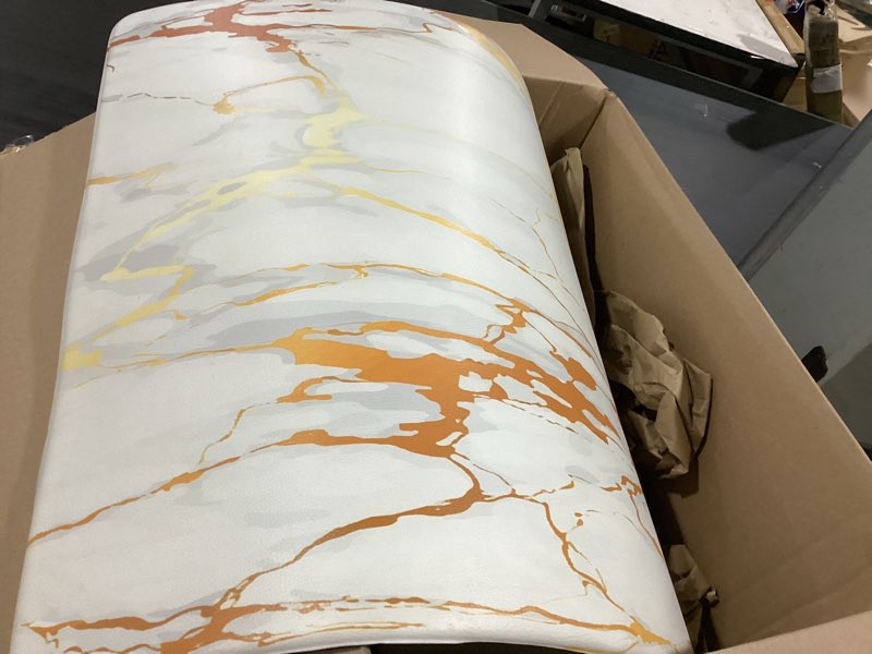 Condition photo showing Good Condition for mrcrypos gold white kitchen rugs cushioned anti fatigue marble kitchen runner rug pvc waterproof leather long kitchen rug non slip floor comfort mat for kitchen sink laundry office 23.5" w x 70" l 23.5" w x 70" l white marble