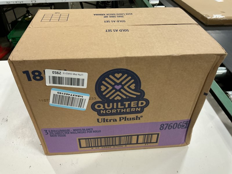 Condition photo showing New/Like New for quilted northern ultra plush toilet paper, 18 mega rolls = 72 regular rolls, 3x thicker*, 3 ply soft toilet tissue 18 mega rolls (pack of 1)