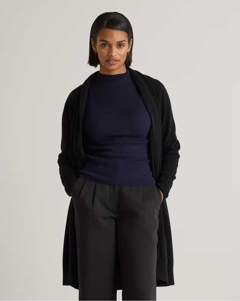 Mongolian Cashmere Duster Cardigan Sweater Large color black