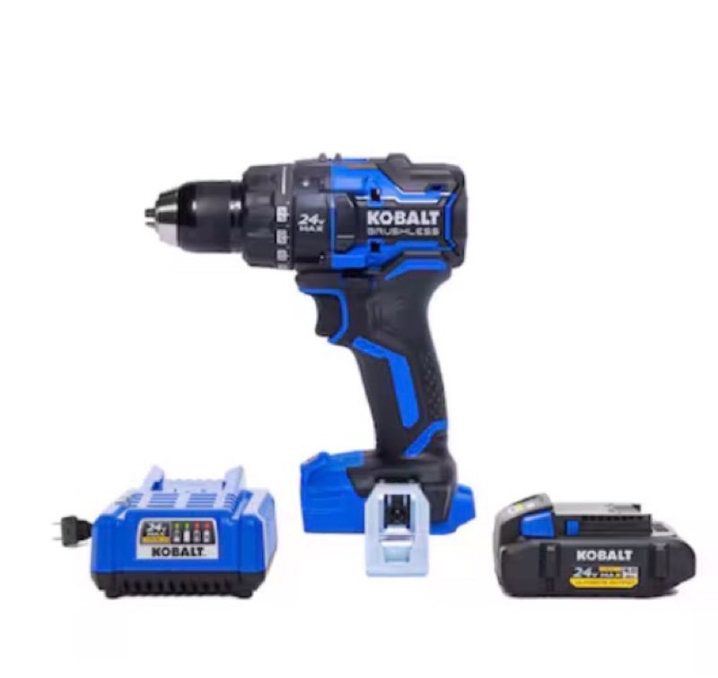product used, kobalt xtr 24-volt 1/2-in keyless brushless cordless drill ( 1 -batteries included, and changer