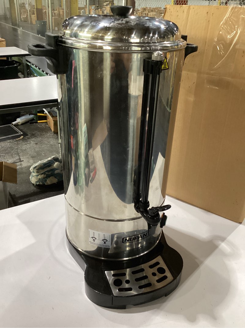 Condition photo showing As Is for commercial coffee urn 100 cup/15l coffee dispenser with upgraded percolator, 304 stainless steel hot water urn beverage dispenser with keep warm mode, large coffee maker for catering party 100 cup / single wall
