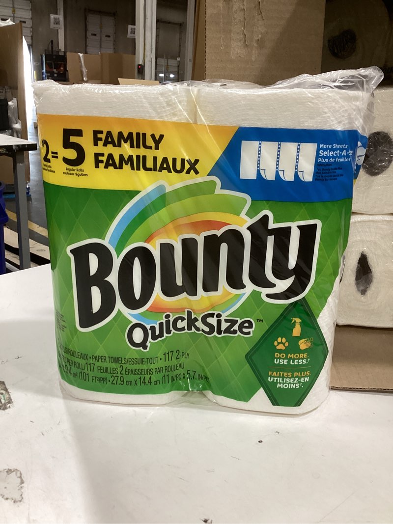 Condition photo showing New/Like New for of bounty family rolls paper towels, 12 rolls
