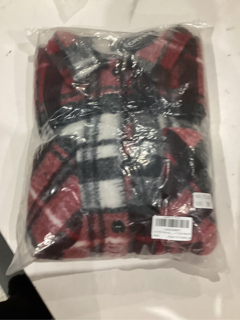 Condition photo showing New/Like New for CHYRII Women's Casual Flannel Plaid Shacket Button Down Long Sleeve Shirt Jacket Coats Small 7120-red