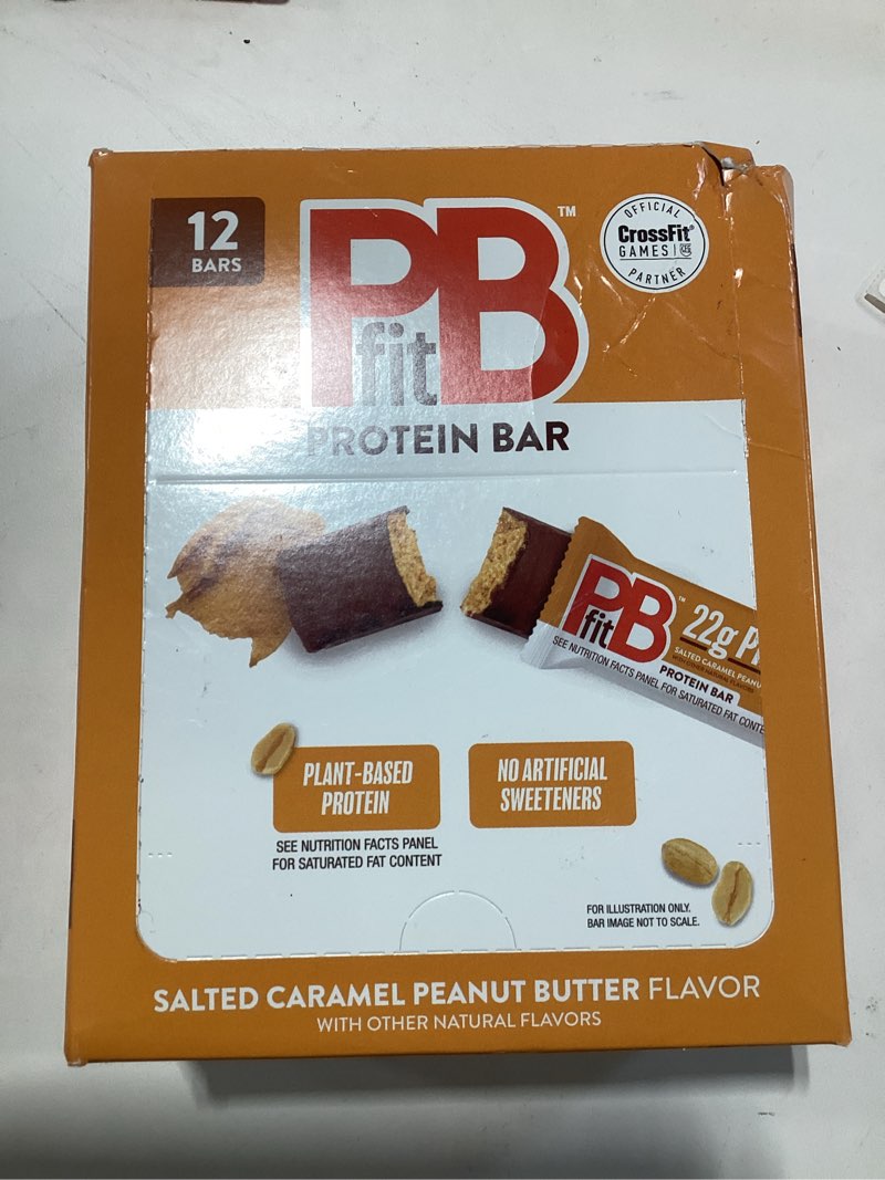 Condition photo showing New/Like New for PBfit Salted Caramel Peanut Butter Protein Bars, 22g Protein, Gluten Free, Vegan, Plant-Based 40-30-30 Macros, 2.47 Oz (Pack of 12)