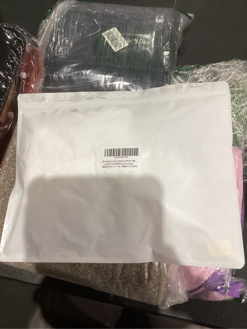 Condition photo showing Good Condition for Womens Long Sleeve Sheer Mesh Tops Sexy Crewneck See Though Lace Shirts Layering Fishnet Undershirts Slim Fitted Small White