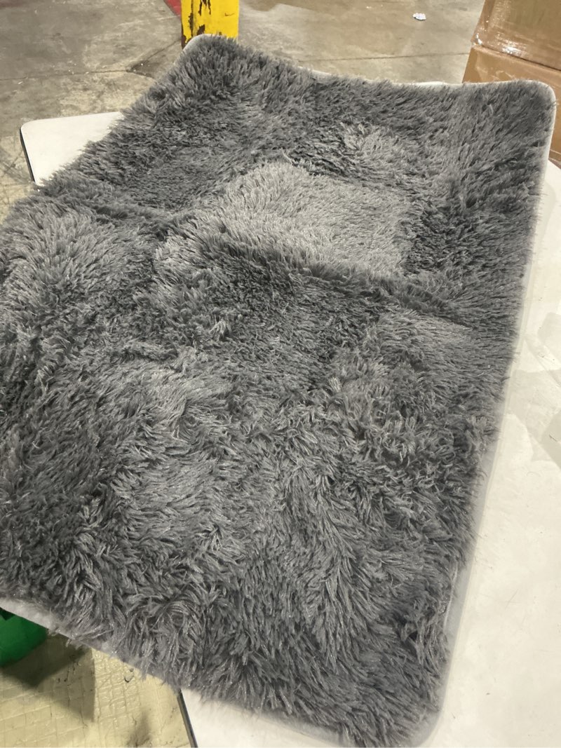 Condition photo showing Good Condition for ophanie small throw rugs for bedroom, 2x3 non slip mini area rug, affordable fluffy grey carpet, door entryway indoor inside front entrance dog mat, home decor aesthetic, nursery