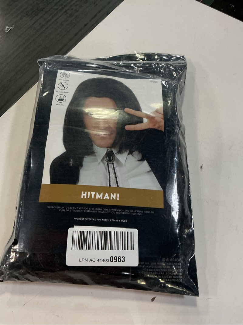 Condition photo showing New/Like New for ALLAURA Compatible with John Wick Wig – Black Hitman Wig for Men, Tieable into Ponytail – Assassin, Keanu, Vincent Vega, Farquaad, Vampire Cosplay – 90s Action Movie Halloween Costume Hairpiece John Hitman Vincent Vega Black Wig