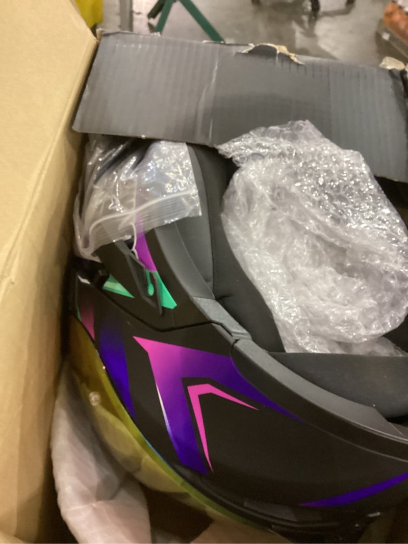 Condition photo showing As Is for Modular Motorcycle Helmet with Bluetooth DOT Approved Full Face Motorcycle Helmets Dual Visor Flip Up Integrated Helmet with Speakers and Microphone for Adults Men Women Small Purple + Blue