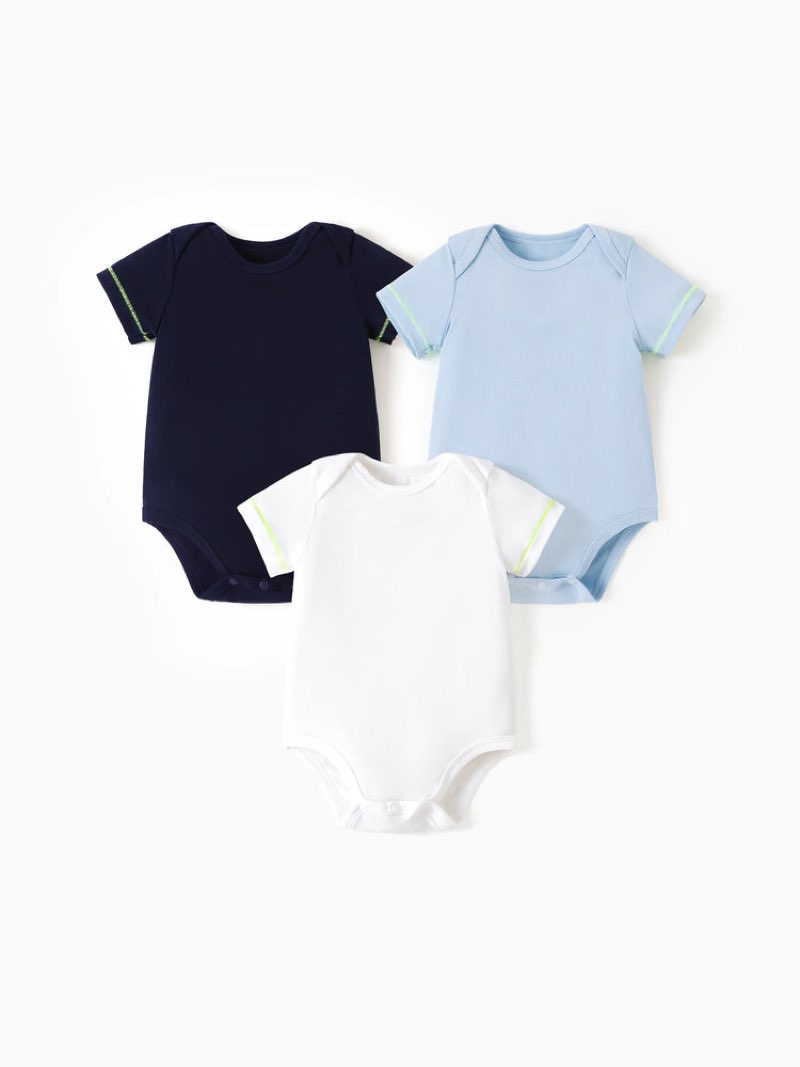 Baby Boy/Girl 3-Pack Lyocell Solid Color Romper Blue