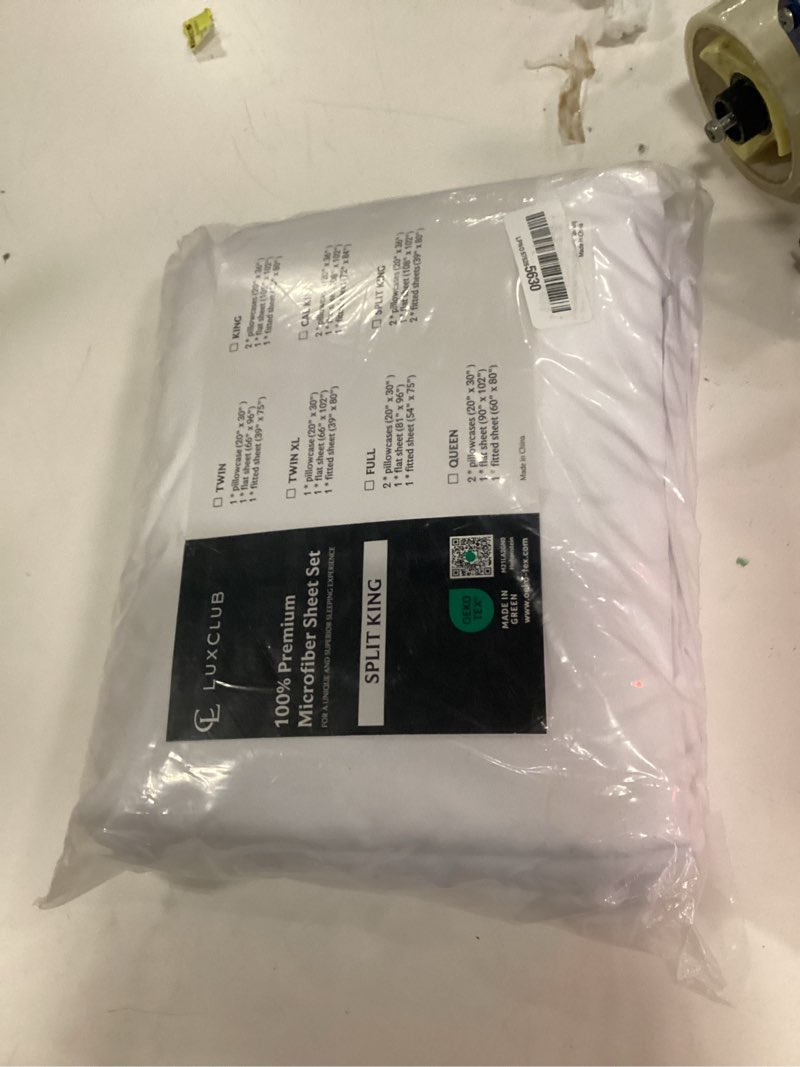 Condition photo showing New/Like New for luxclub 7 pc extra deep pocket split king sheets & pillowcases set - hotel bedding silky soft eco friendly wrinkle free ultra soft cooling bed sheet set deep pocket up to 21" (split king, white)