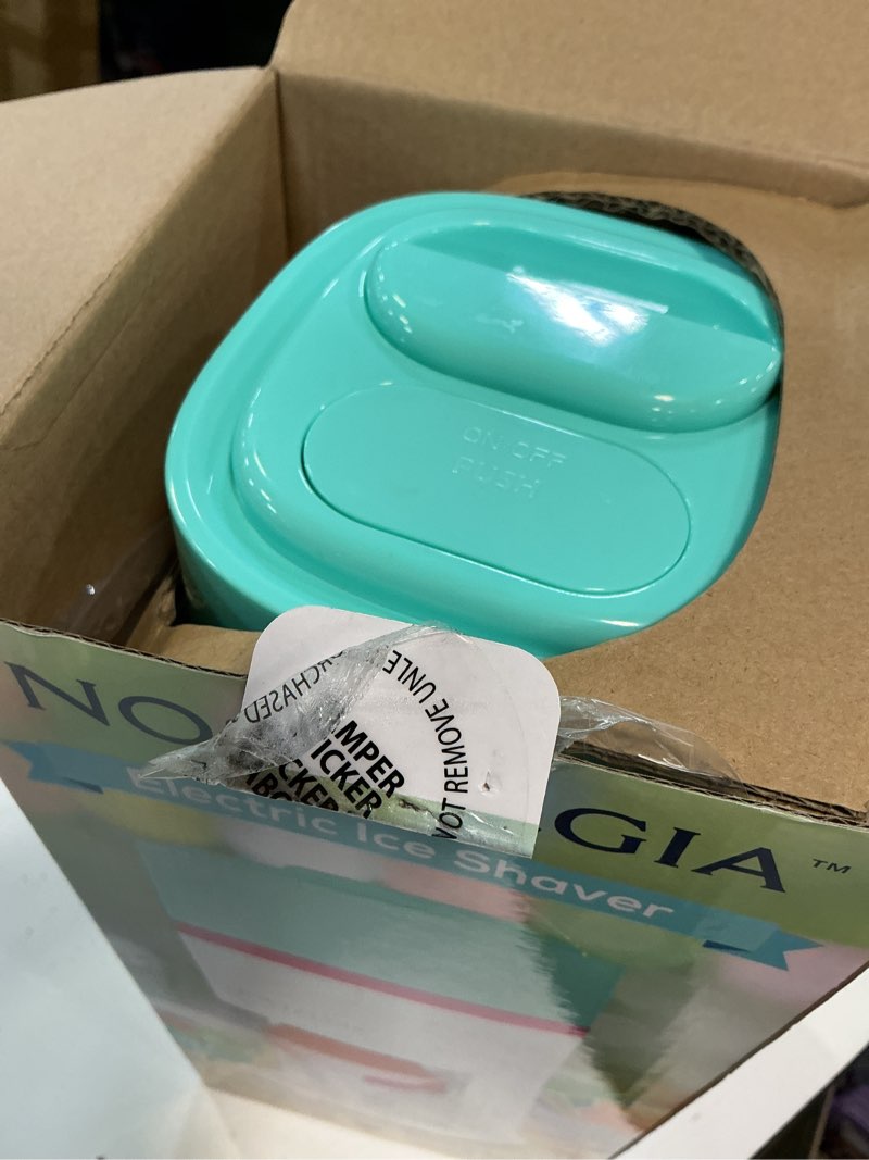 Condition photo showing As Is for nostalgia electric 80 watt ice shaver with ice mold & reusable cone, teal & white
