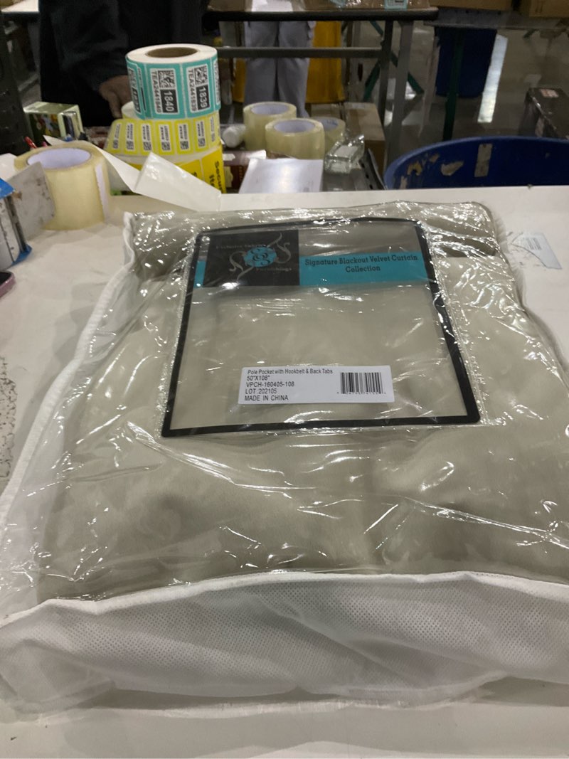 Condition photo showing New/Like New for HPD Half Price Drapes Signature Velvet Thermal Blackout Curtains for Living Room 108 Inch Long (1 Panel) Rod Pocket Insulated Blackout Curtains for Bedroom Window Curtains, 50W x 108L, Cool Beige Cool Beige 50"W x 108"L (Pack of 1)
