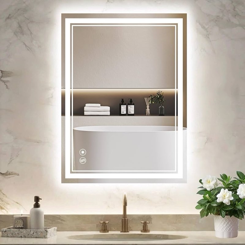 24"x32" LED Bathroom Mirror with Lights, Front & Backlit, 3 Colors Dimmable Lighted Bathroom Vanity 