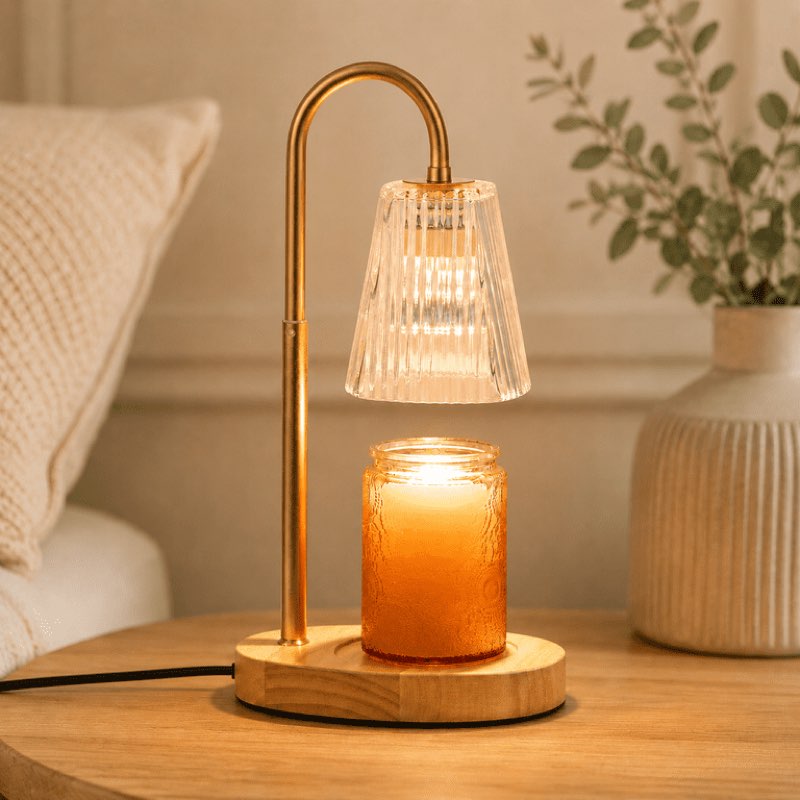 candle warmer lamp with timer, dimmable, adjustable height - electric top down melting for all jar candles - home decor wax melter light in amber