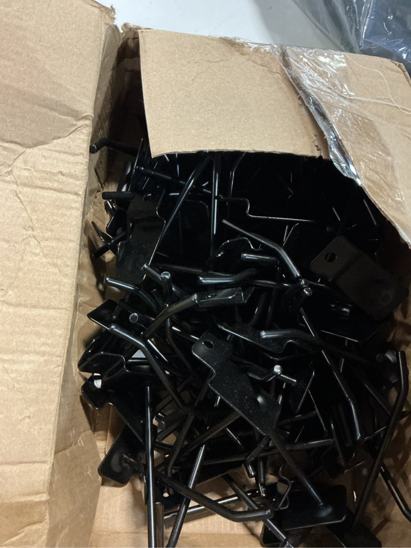Condition photo showing Good Condition for 100 pcs 4 inch slatwall hooks, slat wall gridwall panel slat wall hooks slot board hangers pegs hanging accessories for garage shop room organization and commercial exhibition
