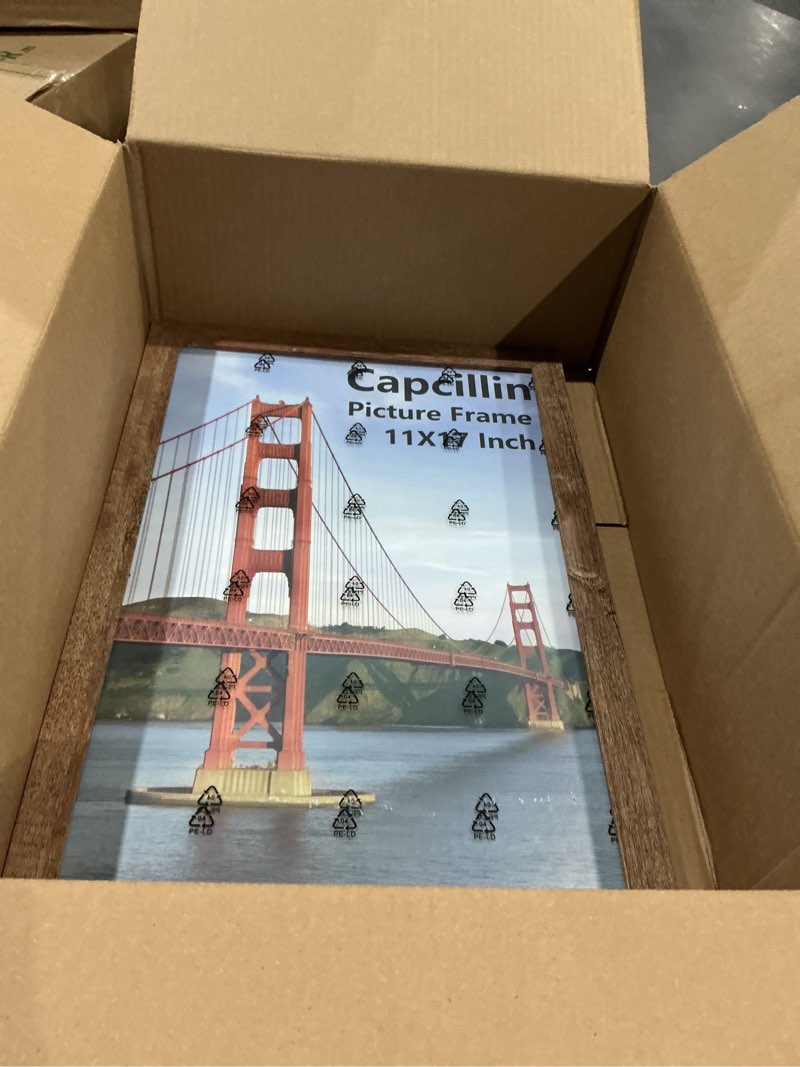Condition photo showing Good Condition for capcillin 11x17 picture frame wood pattern rustic brown poster frame set of 1, wall mounting, plexiglass, great for prints, mural, and art(cp003-md11x17-br) rustic brown 11x17