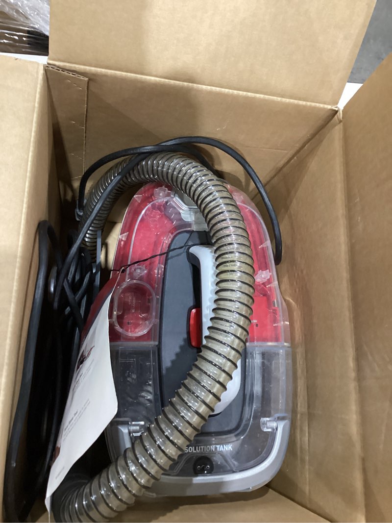 Condition photo showing As Is for hoover cleanslate plus portable carpet + upholstery spot cleaner machine, powerful suction with versatile tools, pet stain remover, car and auto detailer, pair with hoover carpet cleaner solution