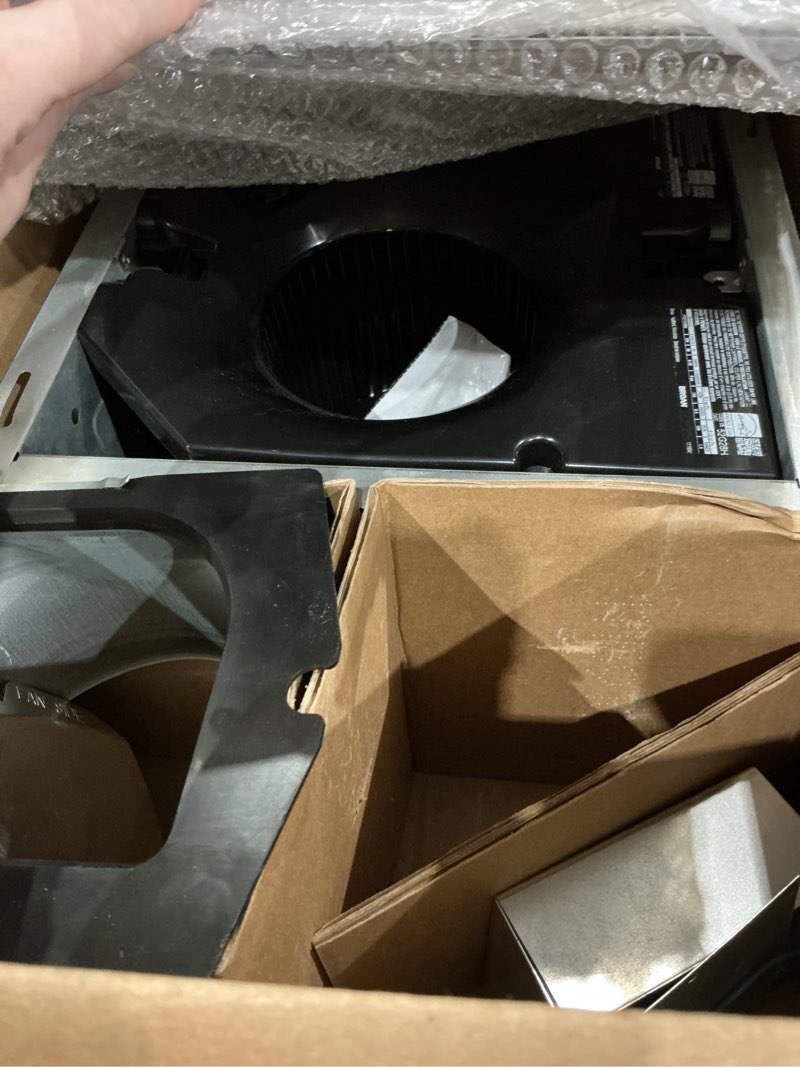 Condition photo showing As Is for broan-nutone evolve premium bathroom exhaust fan w/continuous run, 110-130-150 selectable cfm