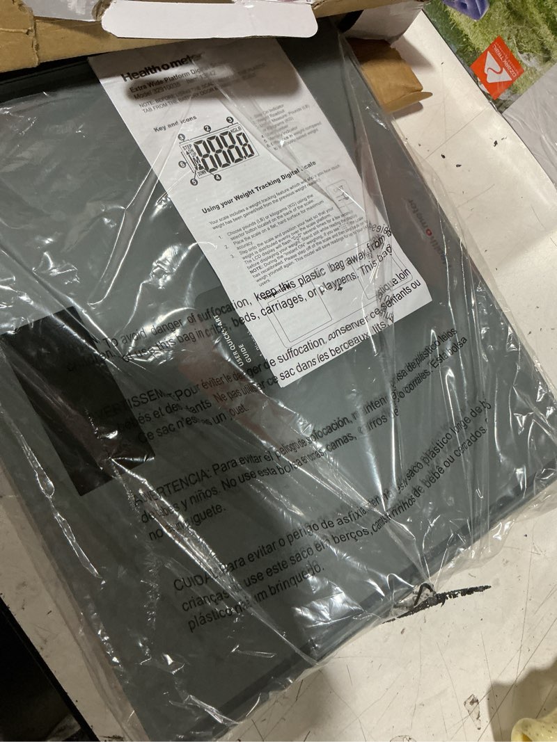 Condition photo showing Good Condition for health o meter extra wide platform digital bathroom scale with advanced technology, 500 lb capacity, grey