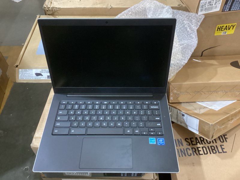 Condition photo showing As Is for samsung 14" galaxy chromebook go laptop pc computer, intel celeron n4500 processor, 4gb ram, 64gb storage, chromeos, xe340xda-ka2us, student laptop, silver 64gb storage n4500(no power cord)