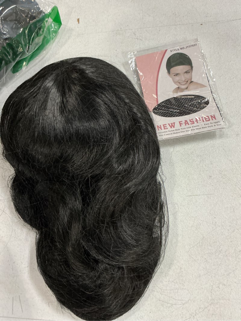 Condition photo showing Good Condition for rockabilly vintage wig audrey hepbum short bang wig long finger wavy wigs for women (black)