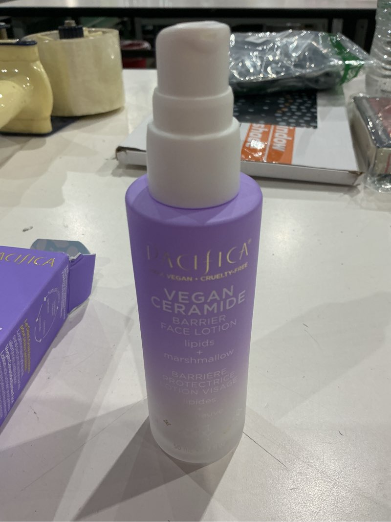 Condition photo showing As Is for pacifica vegan ceramide barrier repair face lotion, hydrating, lightweight moisturizer, for dry skin, dermatologist tested, safe for sensitive skin, fragrance free, 100% vegan + cruelty free