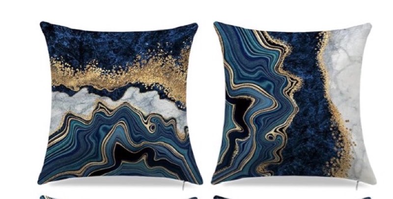 blue and gold throw pillows covers, decorative gold and blue abstract marble pillow covers 18" x 18", blue and gold cushion covers sofa living room couch home decor pillowcase