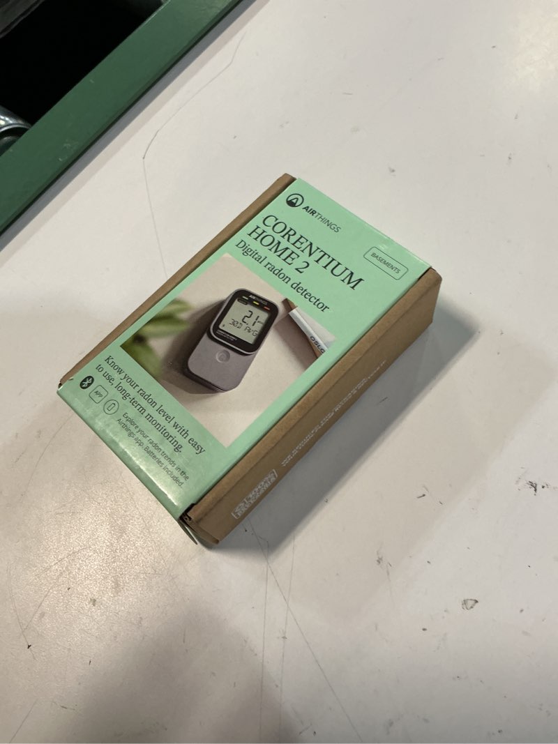 Condition photo showing New/Like New for airthings 325 corentium home 2 smart digital radon detector - portable and easy-to-use radon testing with bluetooth connectivity and humidity & temperature sensors next gen