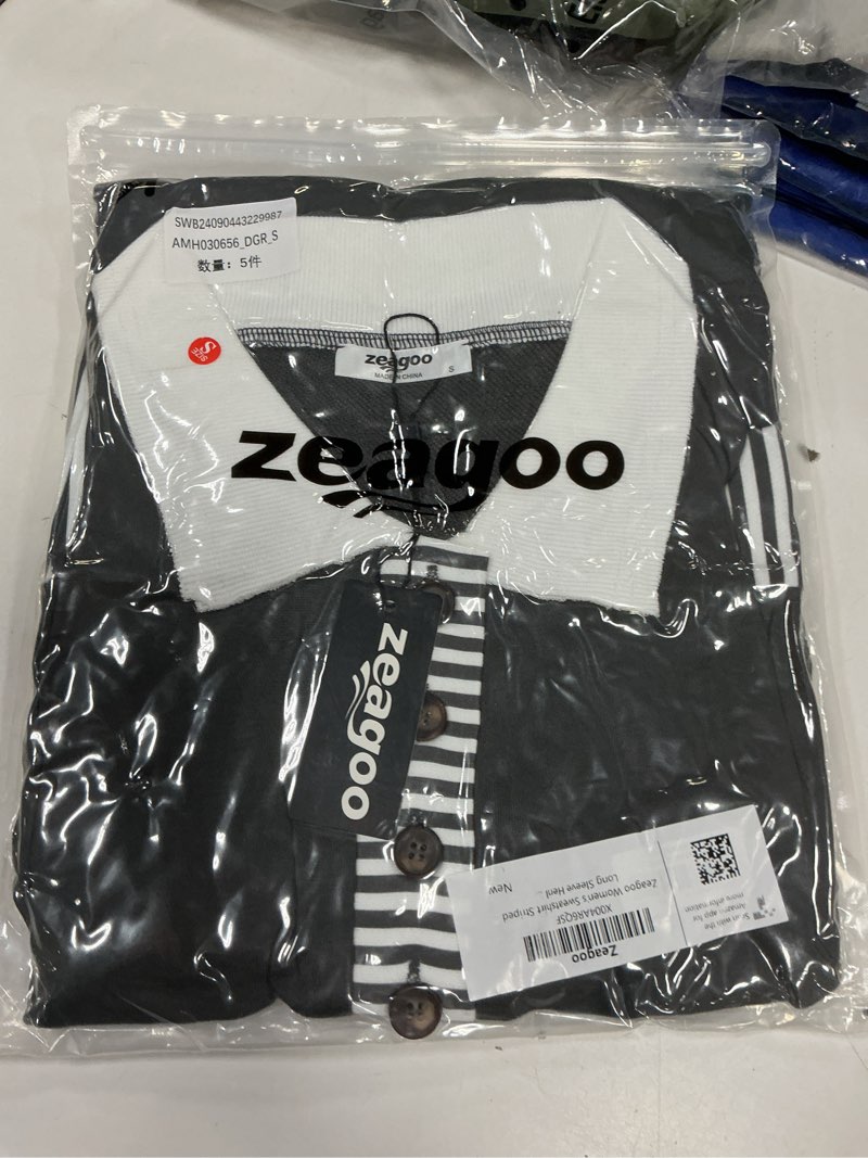 Condition photo showing New/Like New for Zeagoo Womens Sweatshirt Henley V Neck Button Down Shirts Color Block Blouses Pullover 2025 Fall Business Casual Outfits Dark Gray Small
