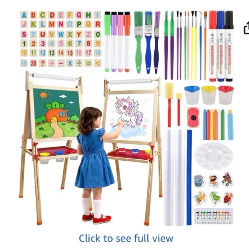 Kids Art Easel with Paper Roll for Toddlers, Adjustable Double Sided Magnetic Drawing Board Dry Erase Whiteboard & Chalkboard, Easel for Toddlers 2-4 Years Painting Wooden Easel Kids 4-8 (SIMILAR NO SAME)